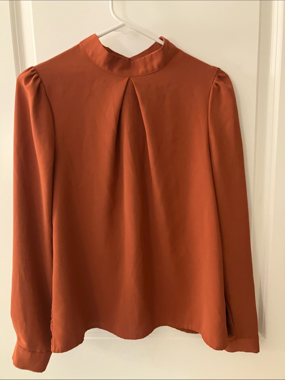 SHEIN Rust Mock-Neck Pleated Long Sleeve Blouse